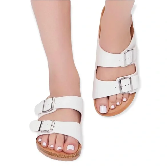Forever 21 Shoes Forever White Buckled Dual Strap Sandals
